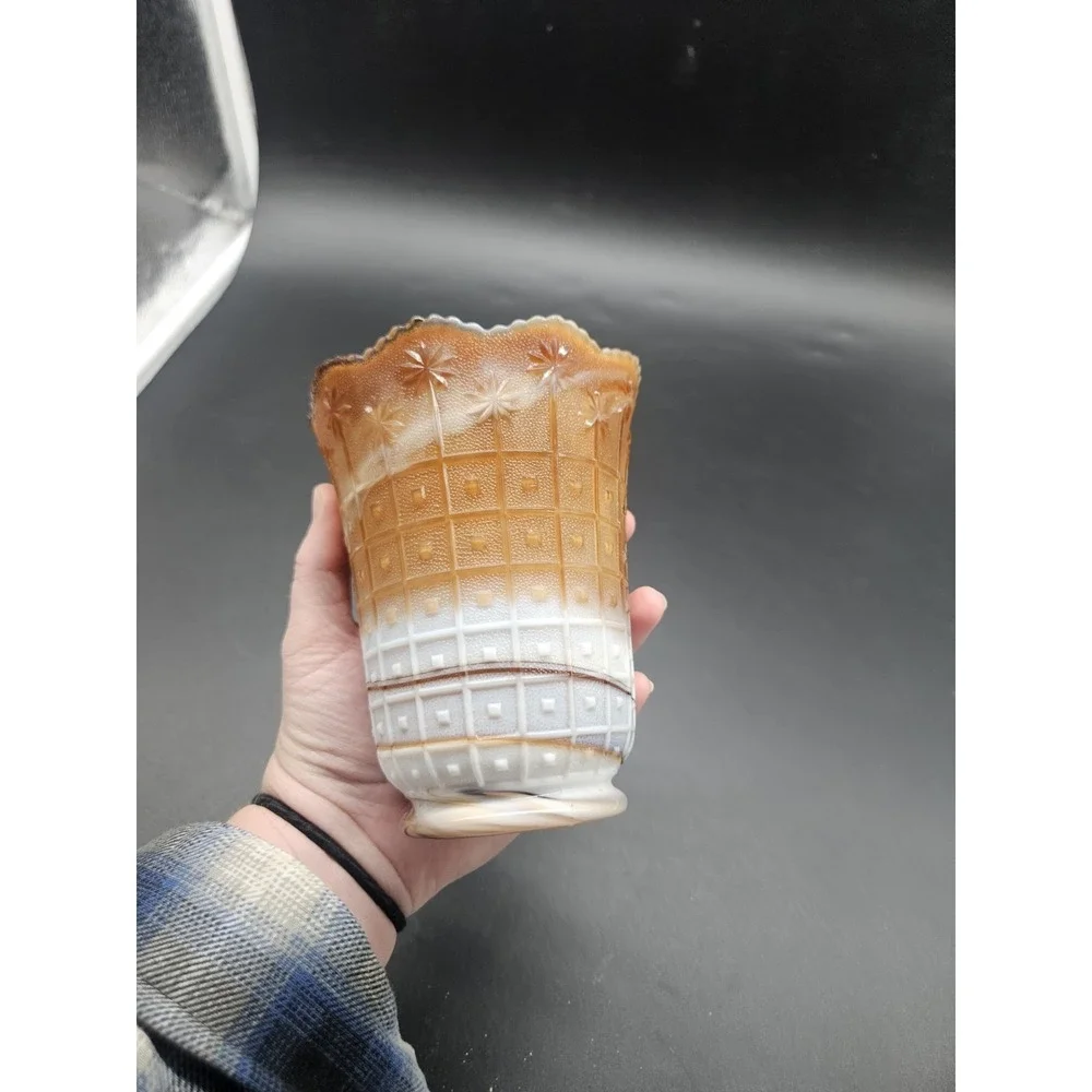 Imperial Glass Vase Candle Votive , Vase, Container White Creamy Brown Slag